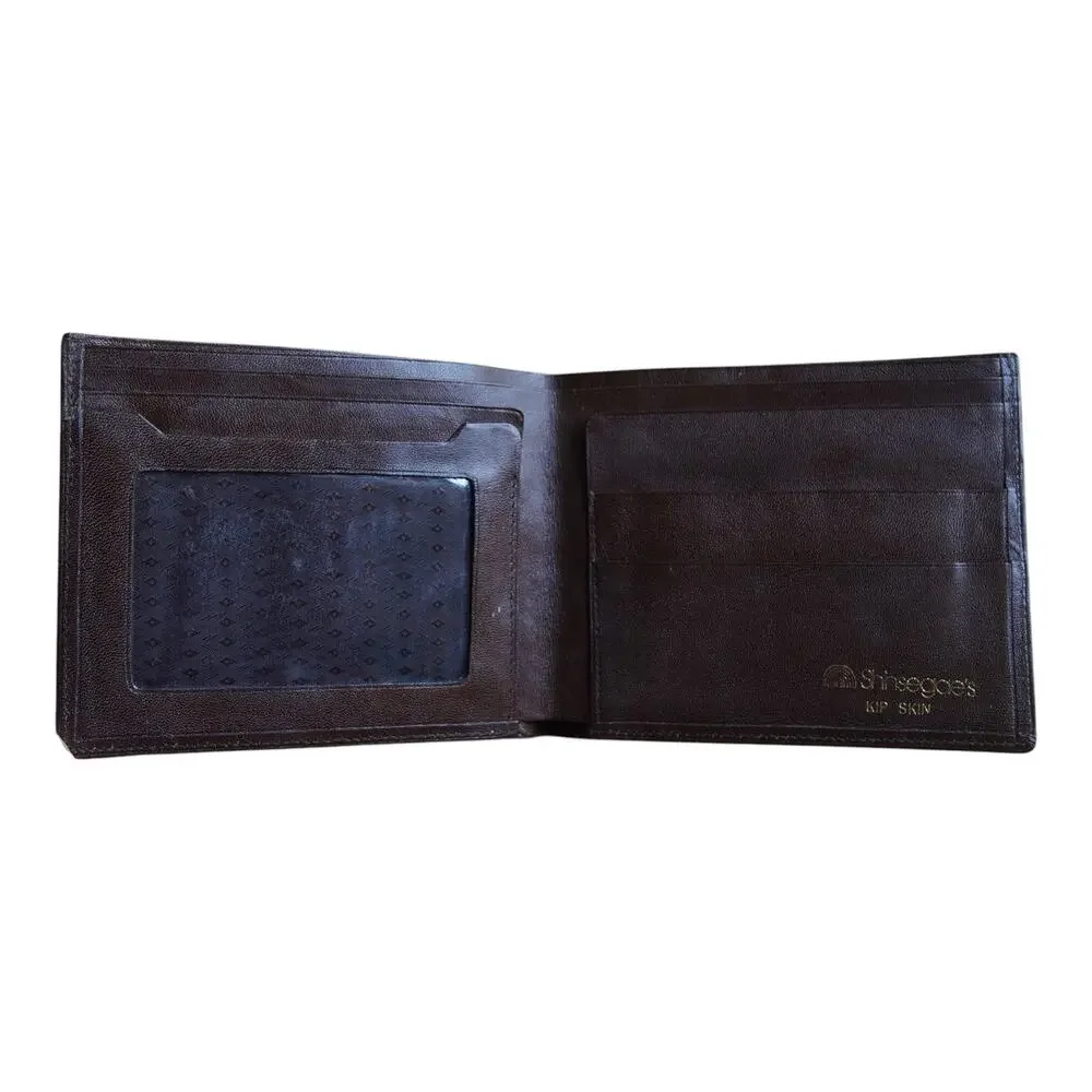 Vintage Shiregues Kip Skin Leather Wallet Cognac Brown Bifold ID Window